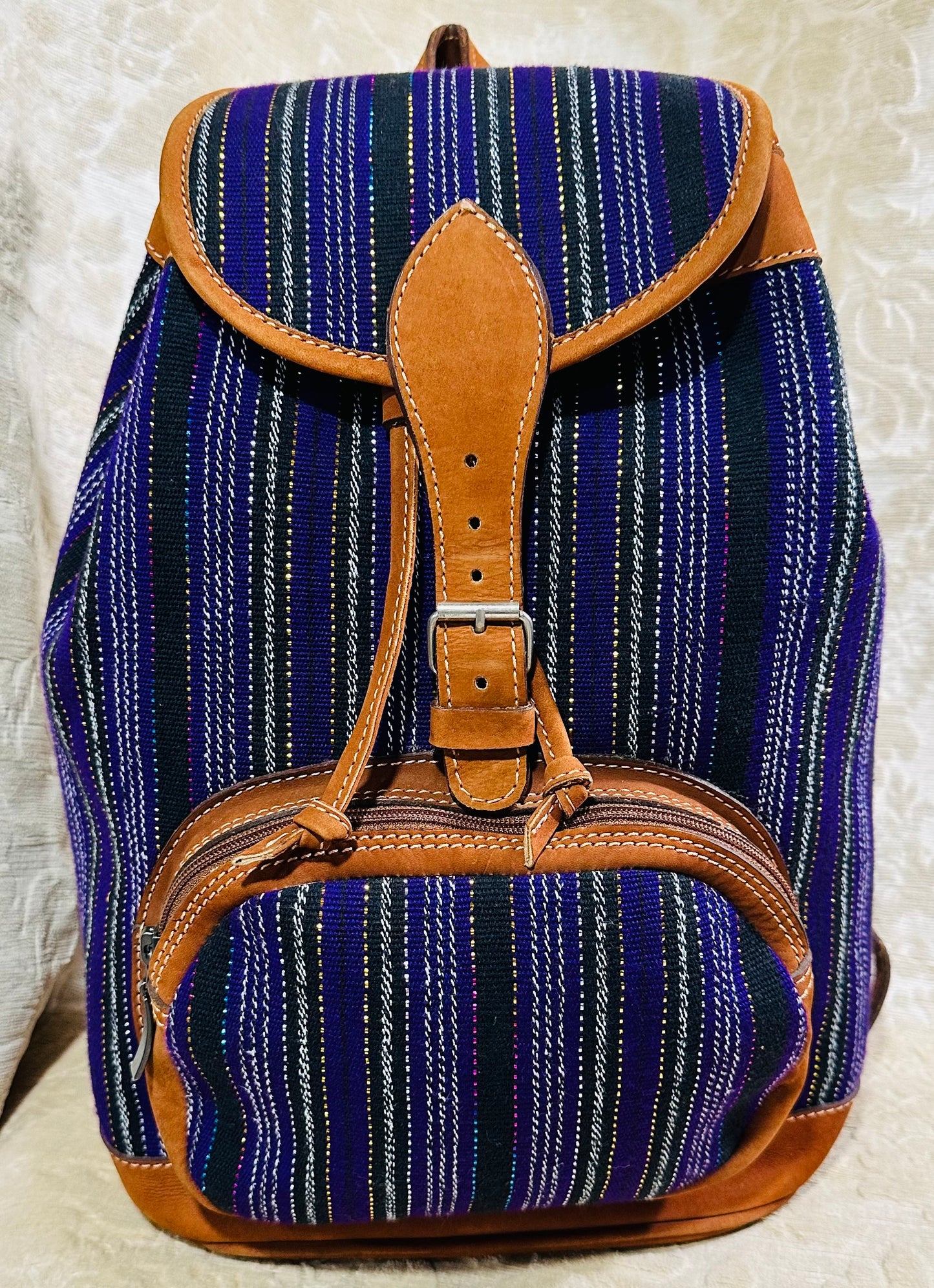 Handcrafted Guatemalan Textile Backpack with Genuine Leather Trim