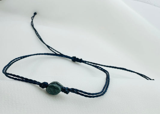 Handmade Guatemalan Green Jade Bracelet | Bead Navy Blue Cord Artisan Made
