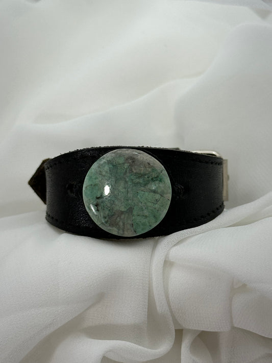 Guatemalan Green Jade & Leather Cuff Bracelet
