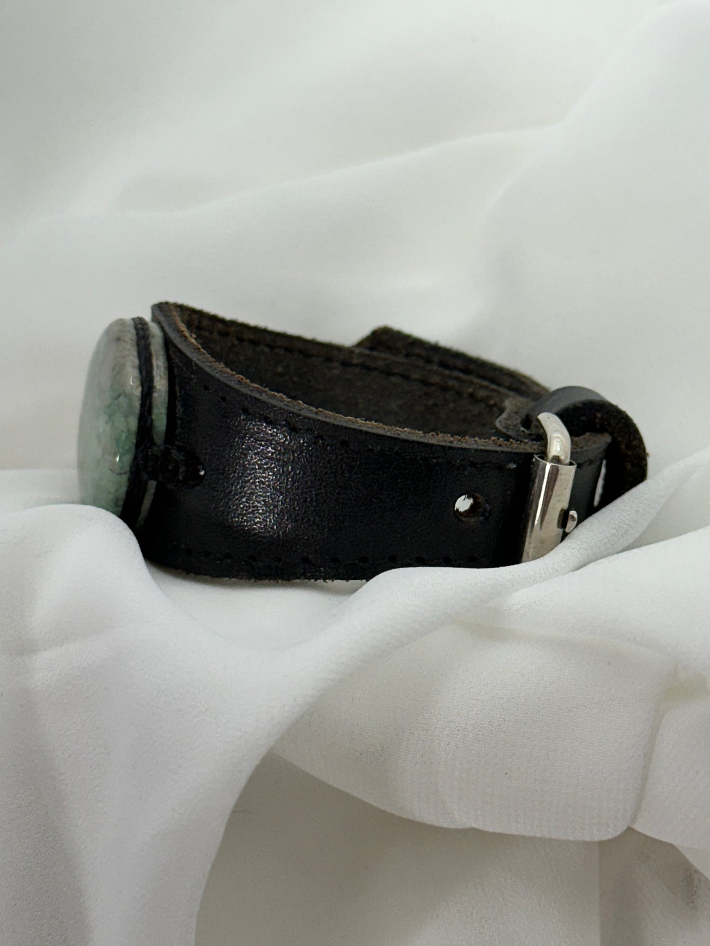 Guatemalan Green Jade & Leather Cuff Bracelet