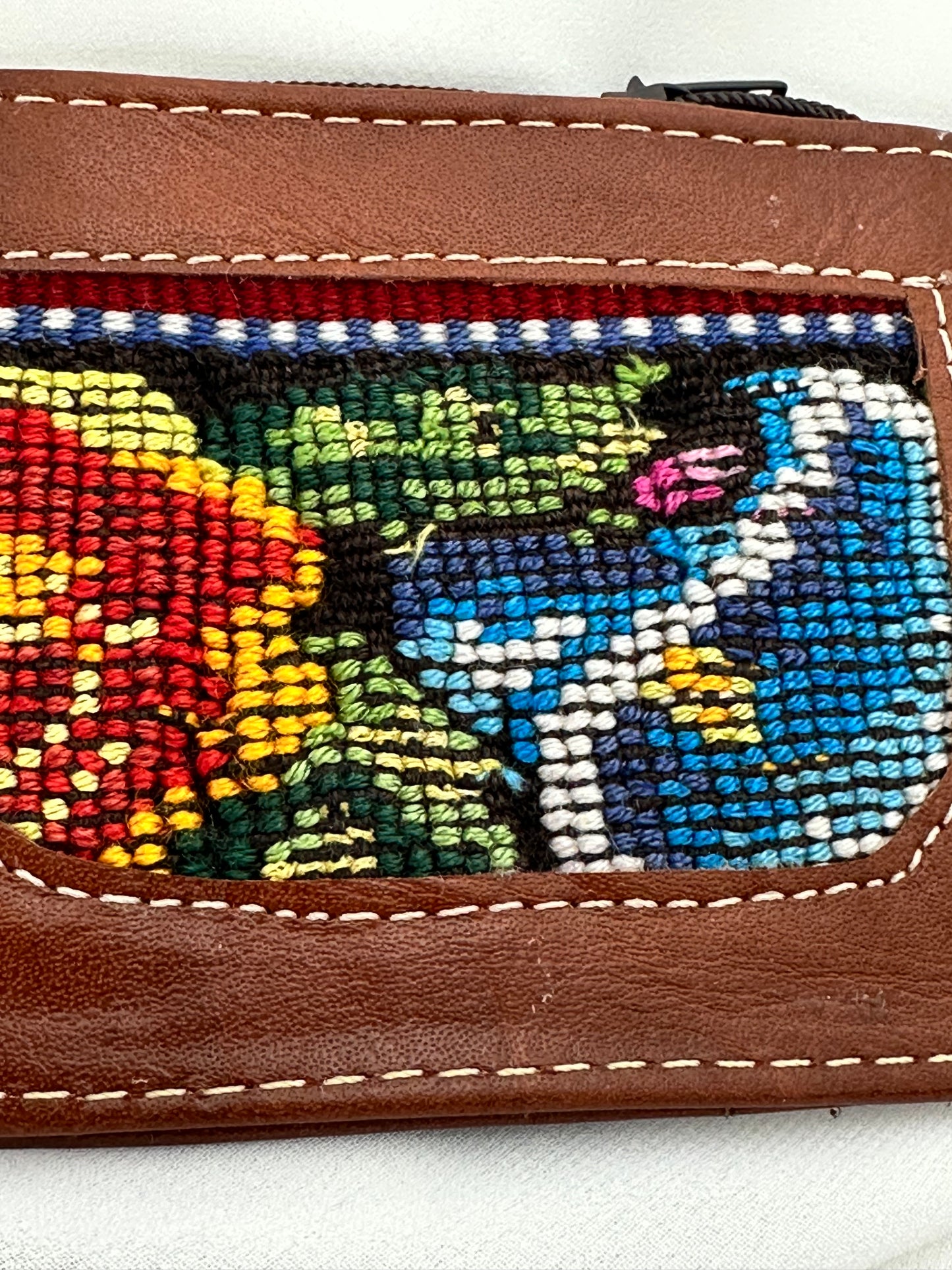 Handcrafted Leather Card Holder | Bird Embroidery Design