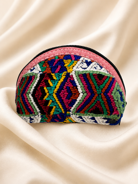 Vegan Leather | Handcrafted Guatemalan Huipil Coin Purse | Colorful Artisan Zip Pouch