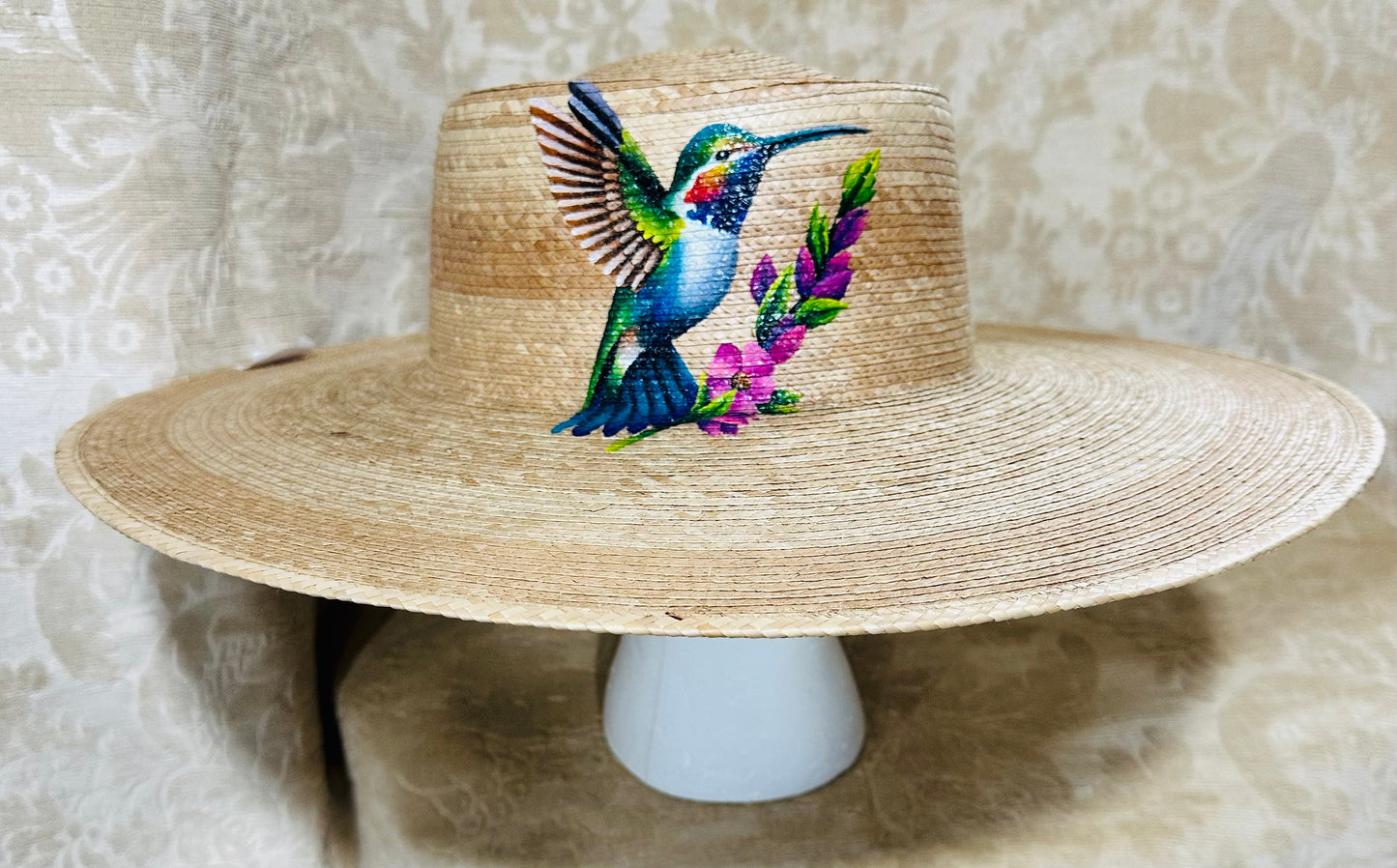 Handmade & Hand Painted Guatemalan Hummingbird Straw Hat | Atitlan Artisan Wide Brim Hat