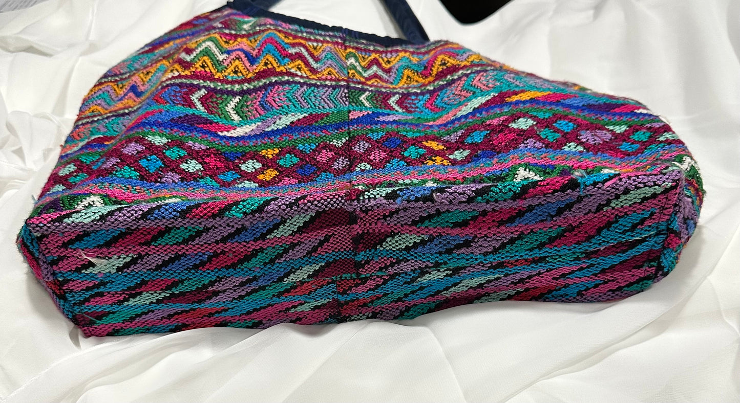 Handwoven Guatemalan Electric Zigzag Huipil Tote Bag | Vibrant Artisan Shoulder Bag 