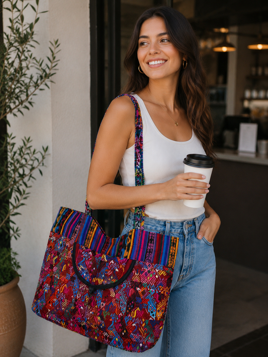 Handcrafted Huipil & Woven Tote Bag | One of a Kind Guatemalan Artisan Piece