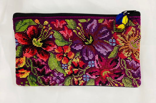 Handcrafted Guatemalan Embroidered Cosmetic Bag | Floral Artisan Clutch