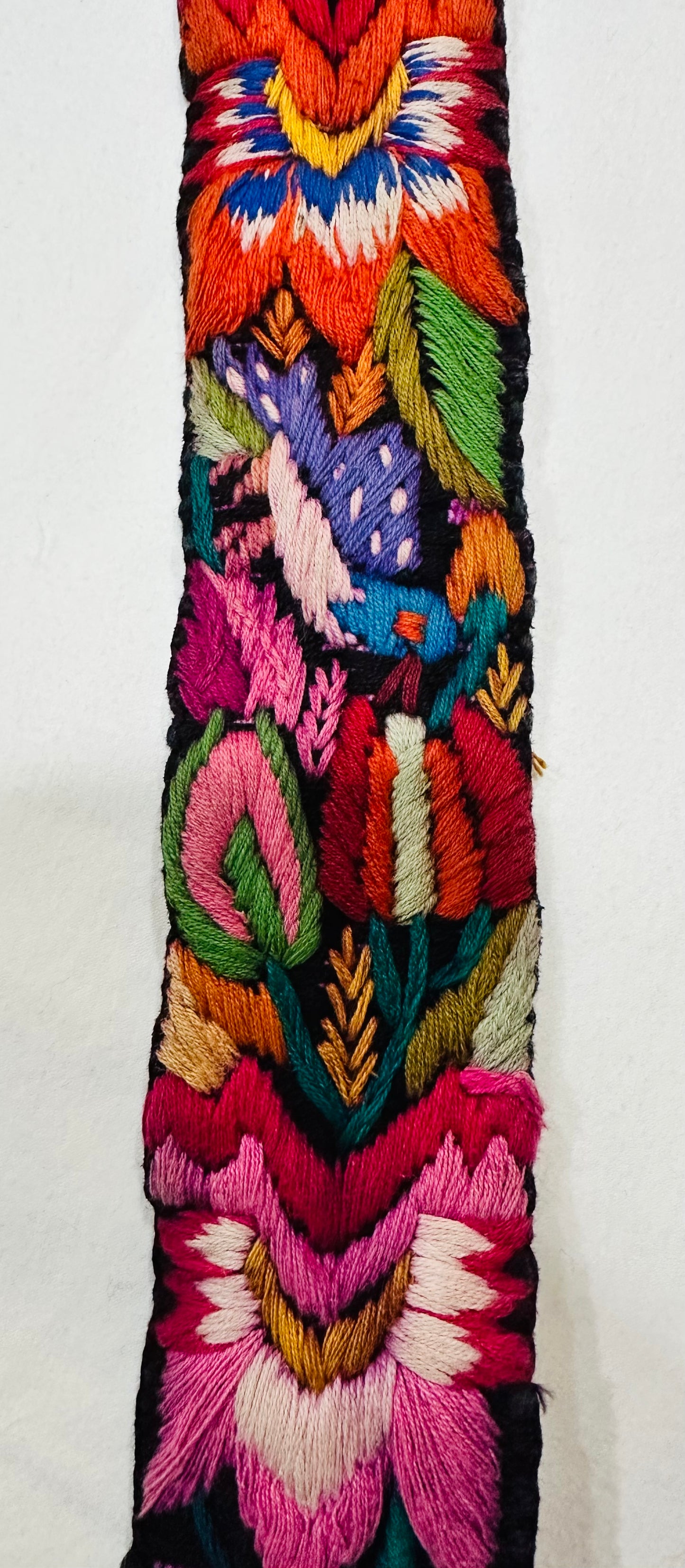 Vintage Hand Embroidered Guatemalan Faja, Floral Woven Belt with Traditional Artisan Embroidery