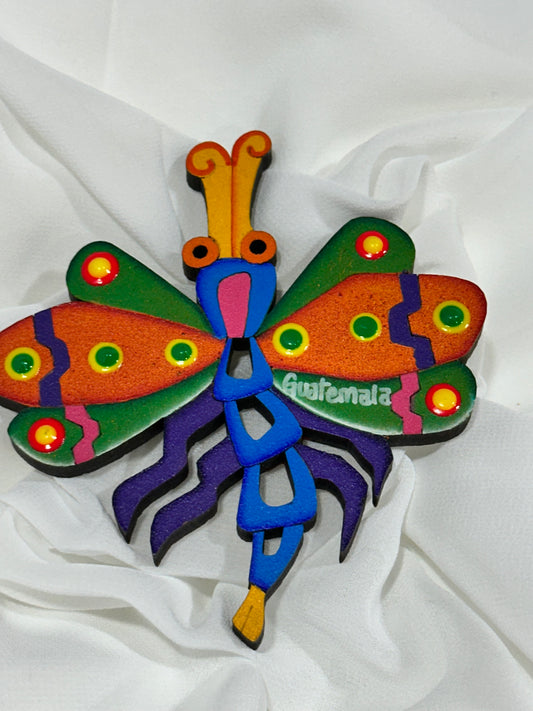 Hand Painted Wooden Guatemala Butterfly Magnet