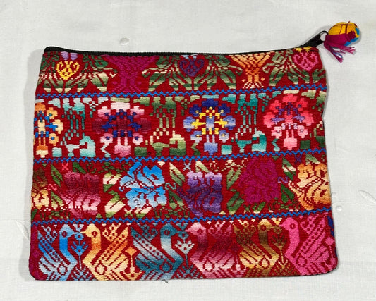 Handwoven Guatemalan Huipil Pouch | Colorful Loving Birds