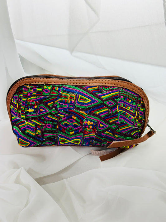 Guatemalan Embroidered Makeup Bag | Multicolor Vegan Leather