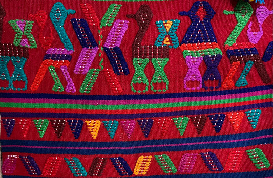 Guatemalan Embroidered Clutch Pouch | Red with Bird Motif
