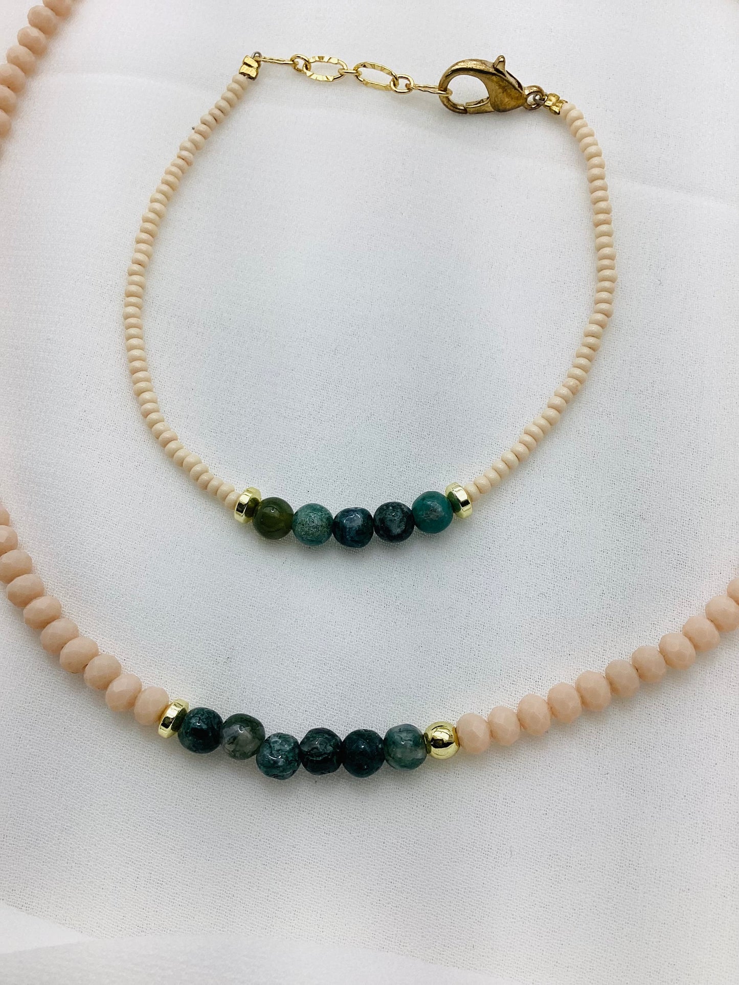 Necklace With Bracelet Green Jade Beads