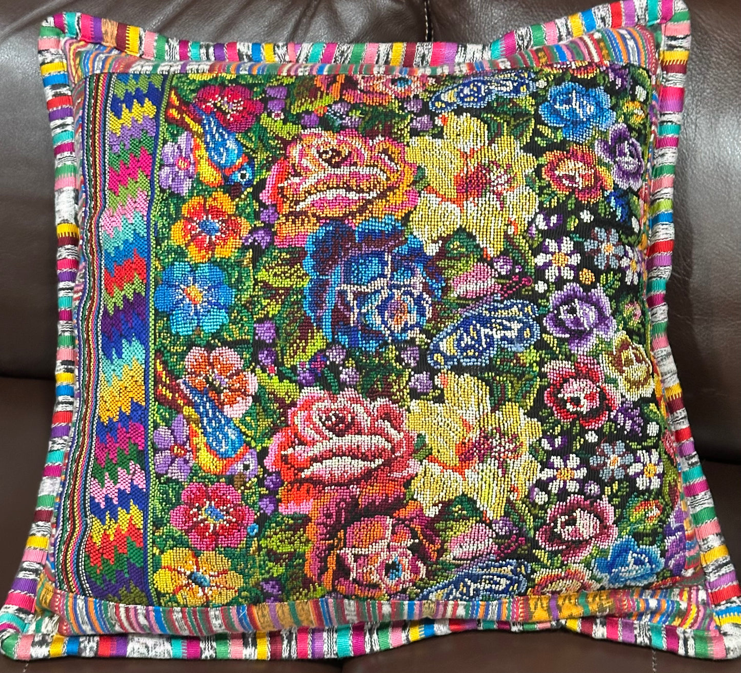 Hand woven Guatemalan Floral Pillow Cover