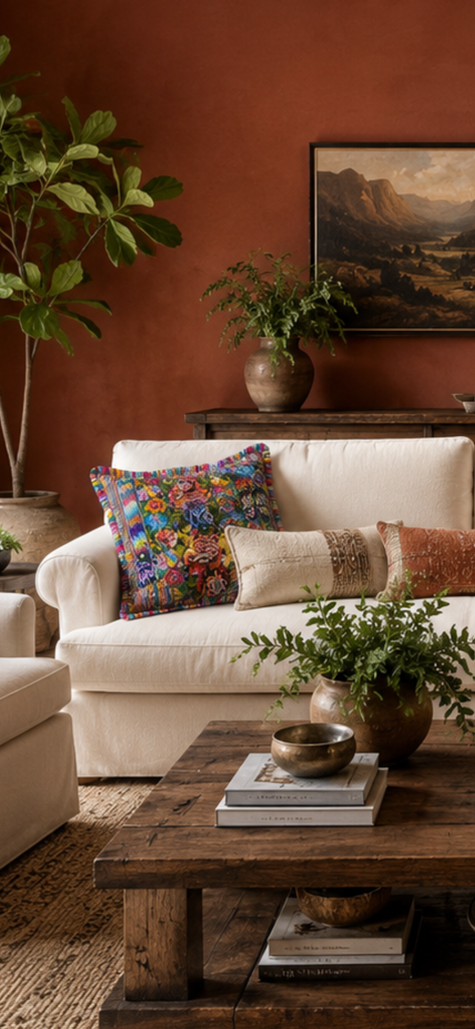 Hand woven Guatemalan Floral Pillow Cover