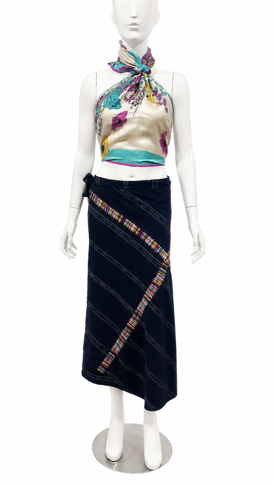 Handwoven Guatemalan Wrap Skirt | Navy Blue with Multicolor Embroidery