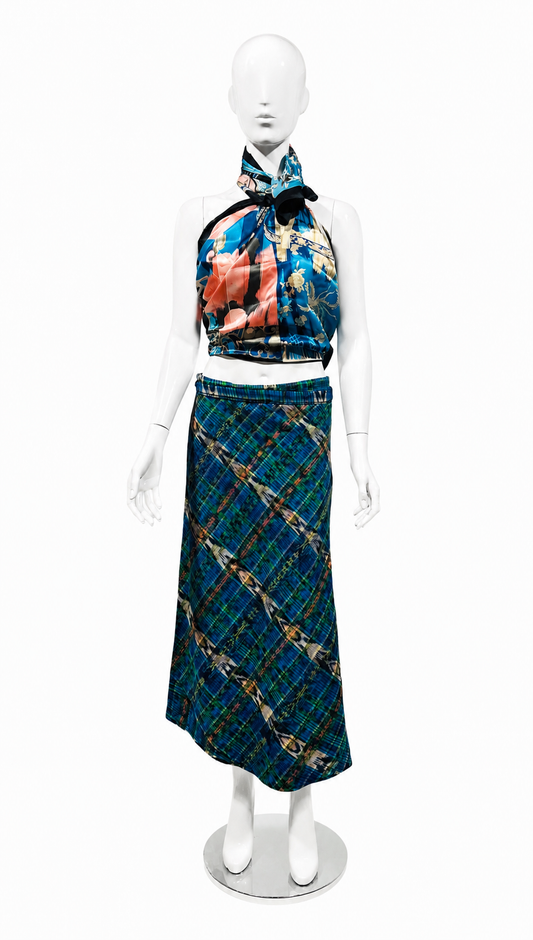 Blue/Green Plaid Wrap Skirt | Effortless Resort Style | Handwoven Artisan Textile