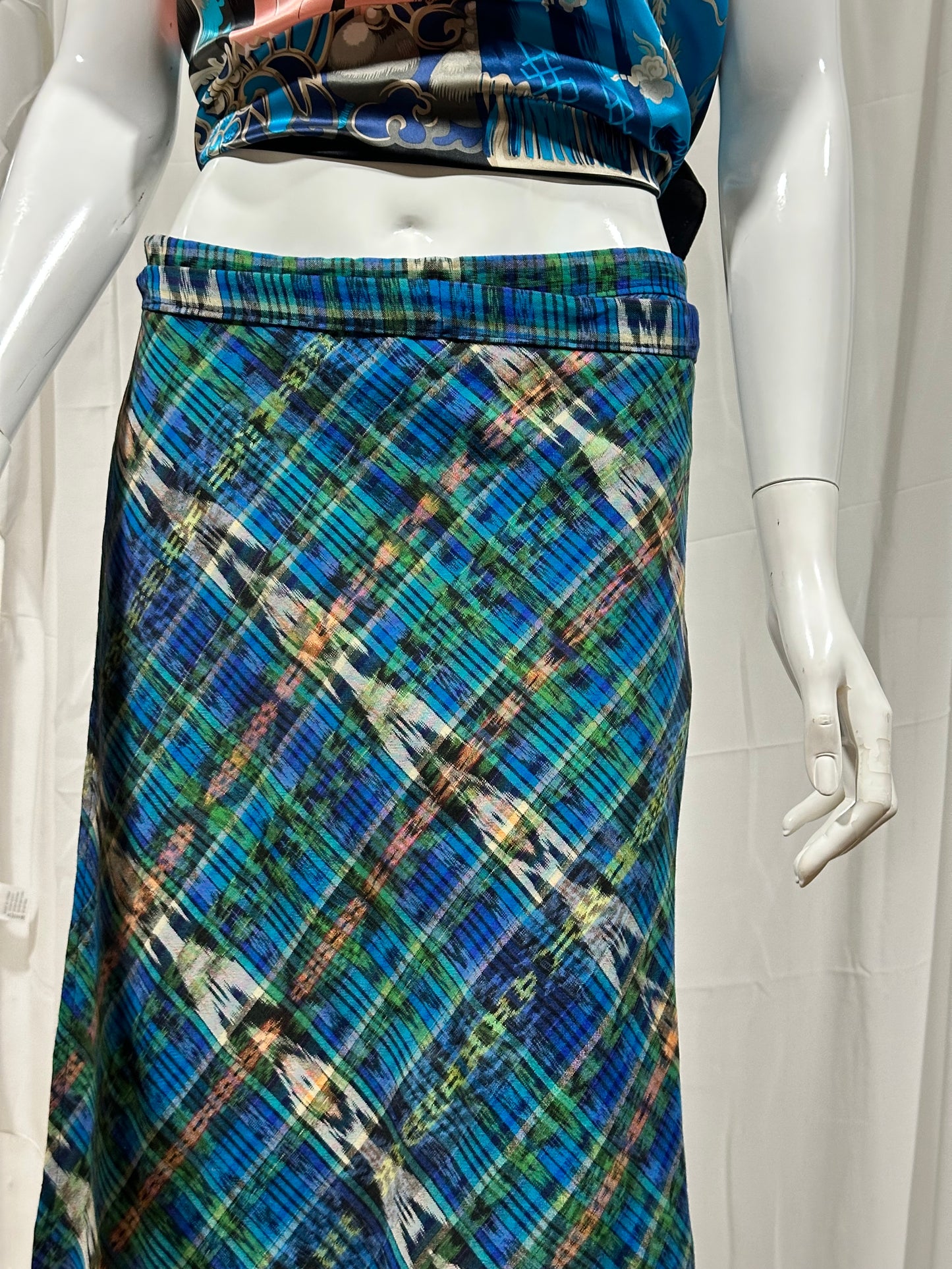 Blue/Green Plaid Wrap Skirt | Effortless Resort Style | Handwoven Artisan Textile