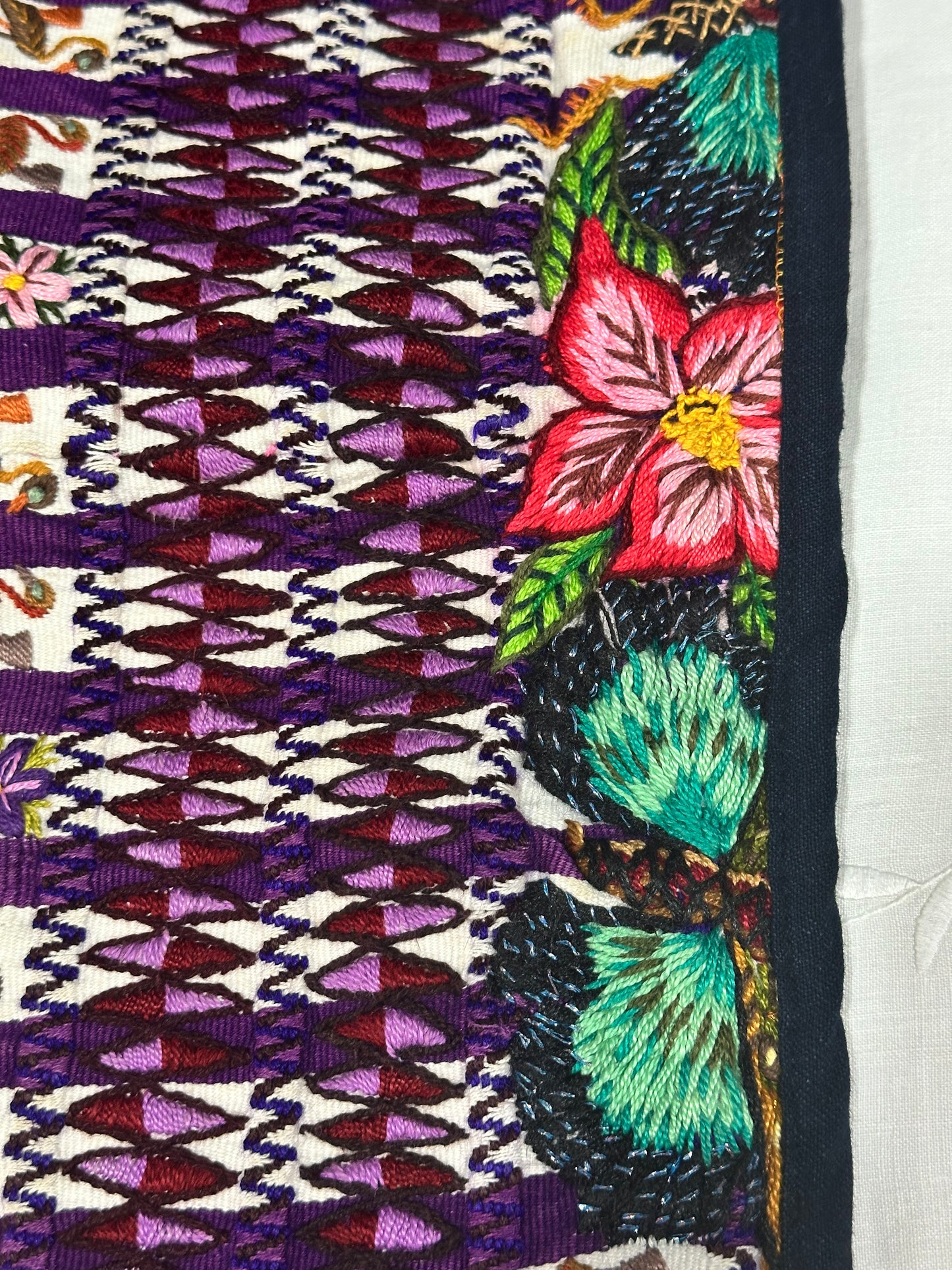 Purple Garden & Songbird Guatemalan Table Runner