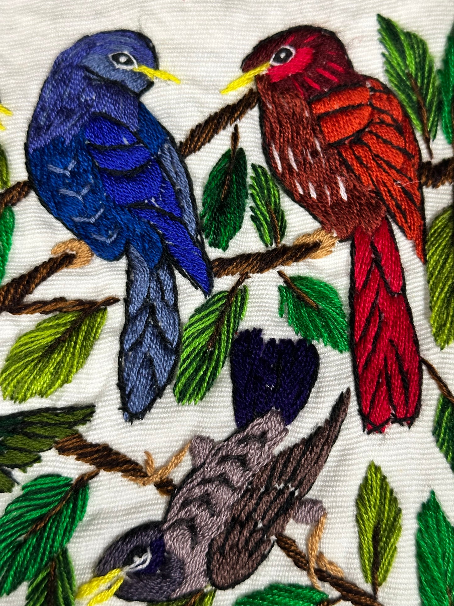 Guatemalan Hand Embroidered Bird Textile Panel
