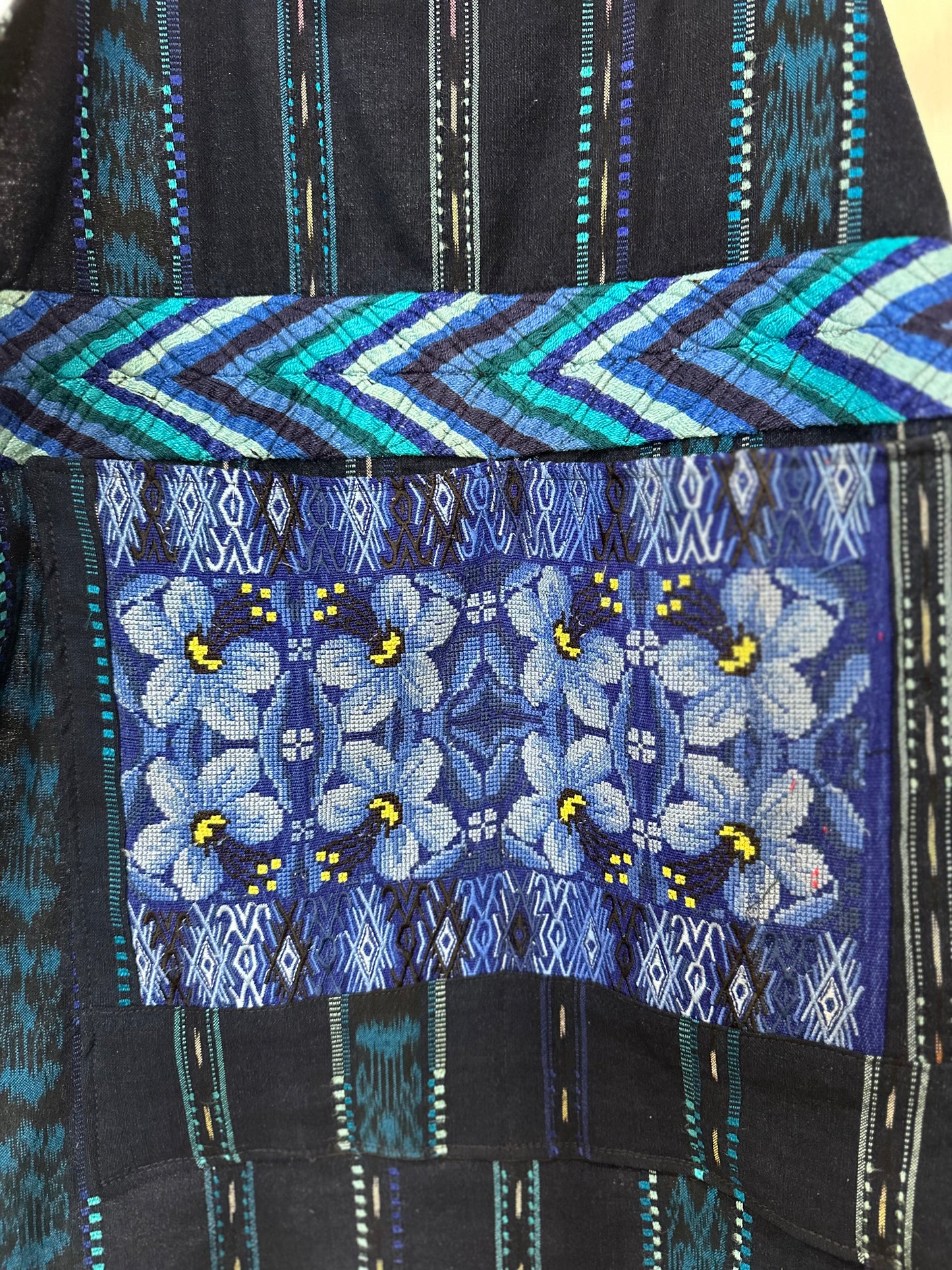 Guatemala Artisan Apron | Blue Floral Pocket