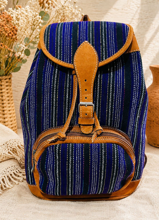 Handcrafted Guatemalan Textile Backpack with Genuine Leather Trim
