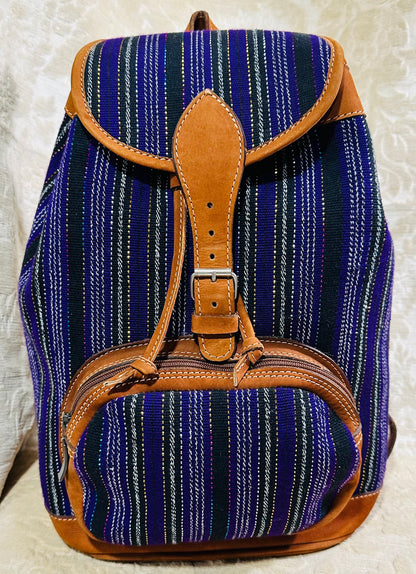 Handcrafted Guatemalan Textile Backpack with Genuine Leather Trim
