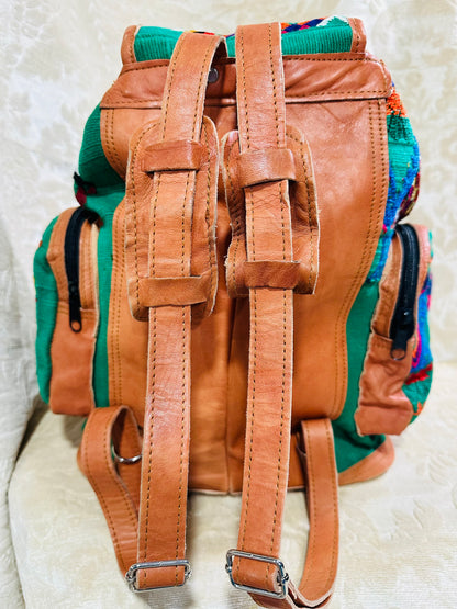 Handcrafted Guatemalan Embroidered Backpack with Genuine Leather Trim