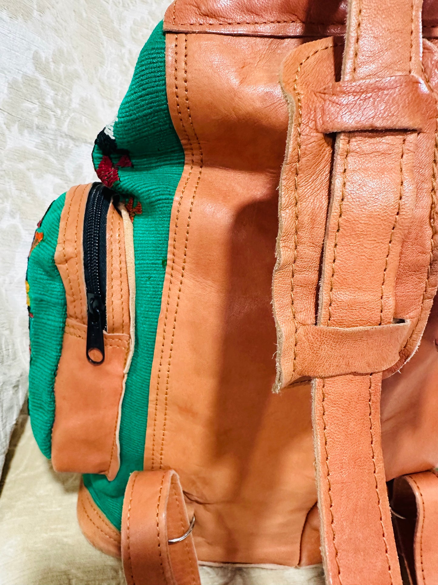 Handcrafted Guatemalan Embroidered Backpack with Genuine Leather Trim