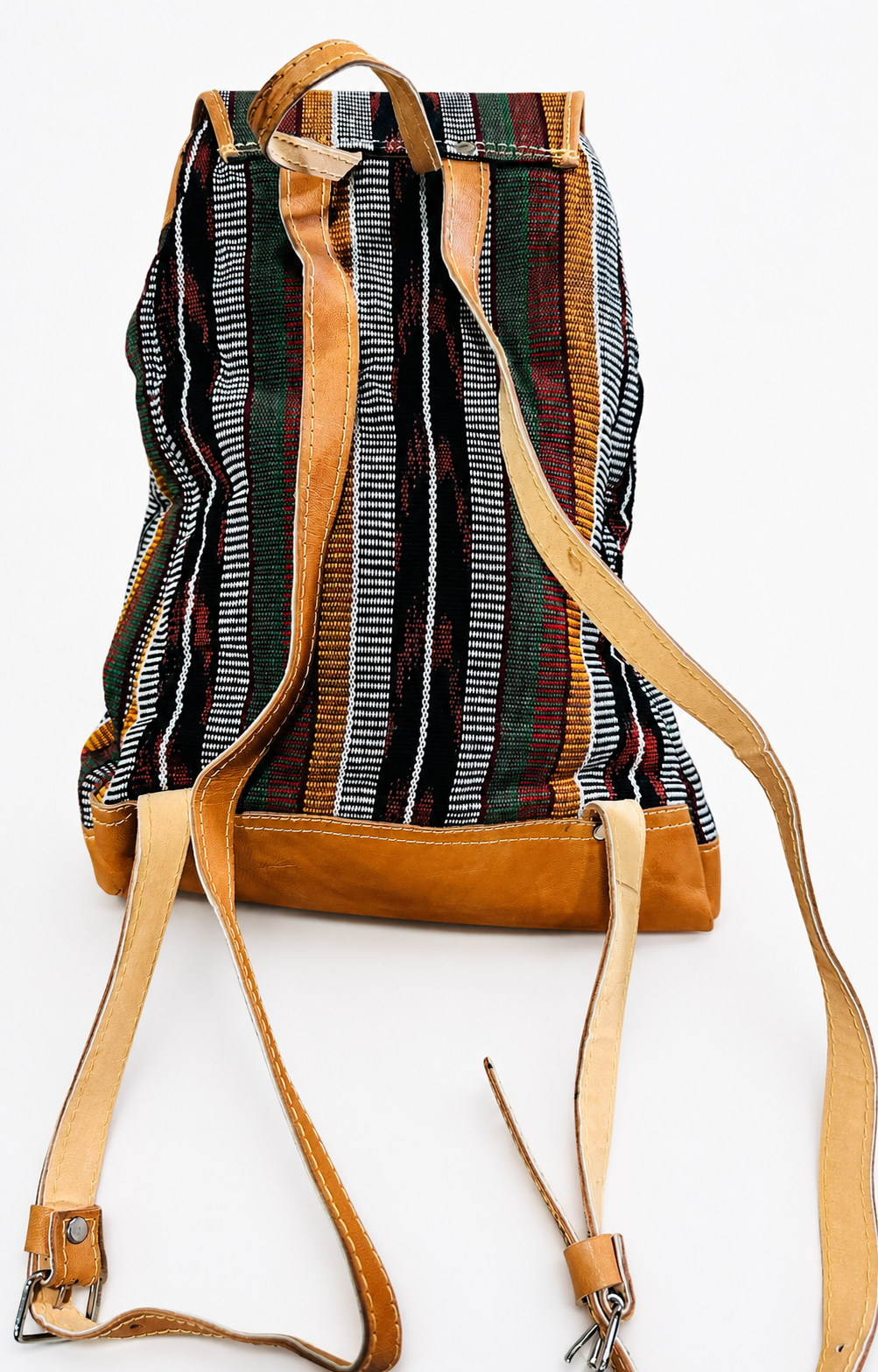 Handcrafted Guatemalan Woven Textile Backpack with Leather Trim
