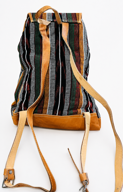 Handcrafted Guatemalan Woven Textile Backpack with Leather Trim