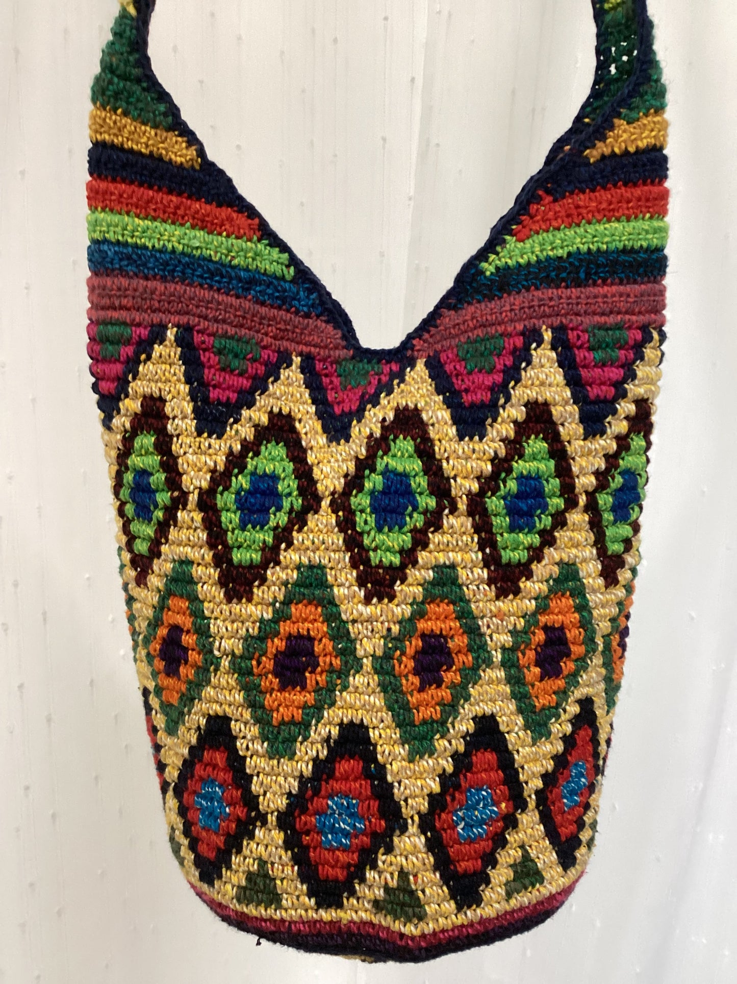 Festival Diamond Crochet Mochila Bag | Handmade Guatemalan Crochet Bag | Multicolor Diamond Mochila | Boho