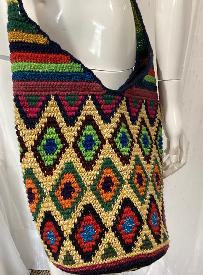 Festival Diamond Crochet Mochila Bag | Handmade Guatemalan Crochet Bag | Multicolor Diamond Mochila | Boho