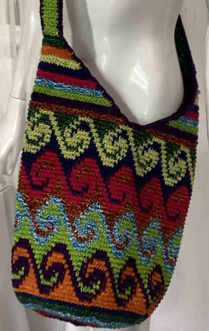 Handmade in Guatemalan | Vibrant Spiral Wave Mochila | Colorful Shoulder Tote