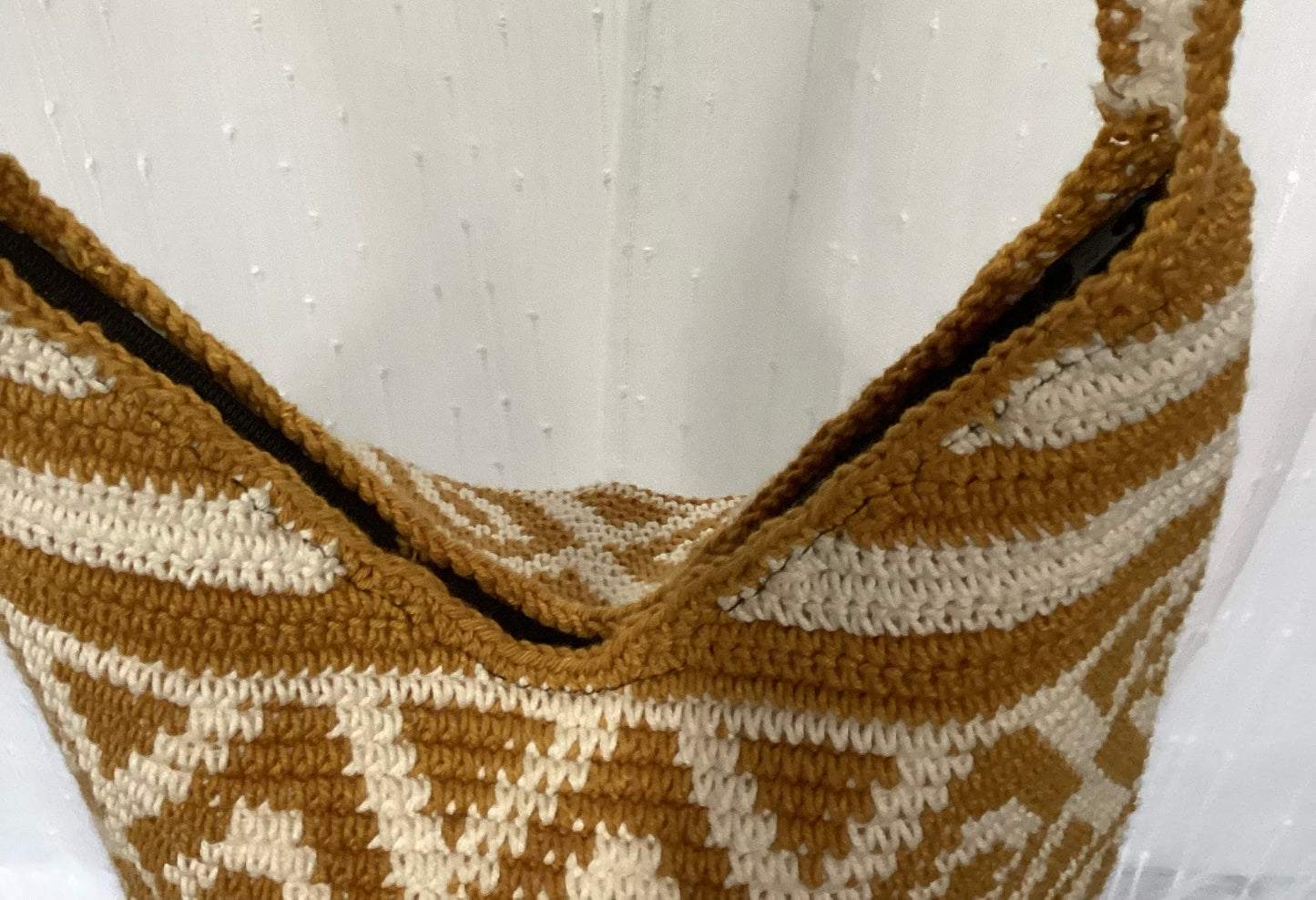 Golden Sun Geometric Crochet Shoulder Bag | Handmade Guatemalan Crochet Bag | Mustard & White Geometric Artisan Shoulder Purse