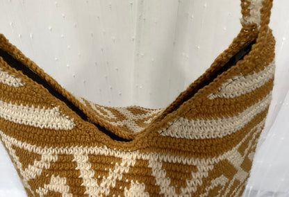 Golden Sun Geometric Crochet Shoulder Bag | Handmade Guatemalan Crochet Bag | Mustard & White Geometric Artisan Shoulder Purse
