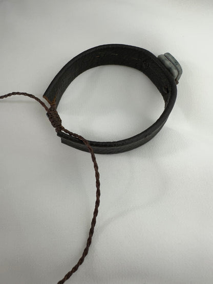 Handmade Guatemalan Green Jade & Brown Leather Strap Bracelet