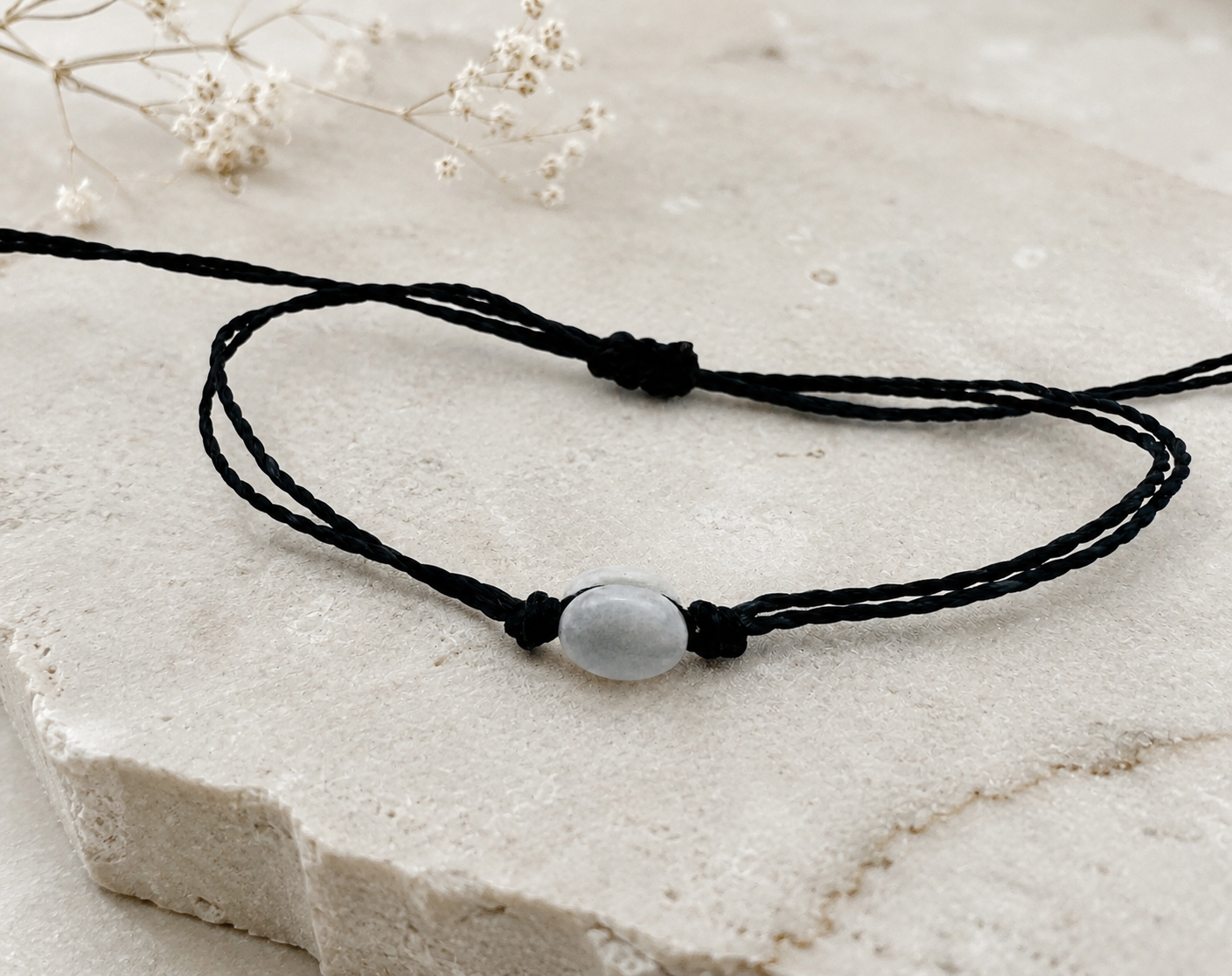 Guatemalan Gray Jade Bead Bracelet | Pink Cord | Stacking | Handmade