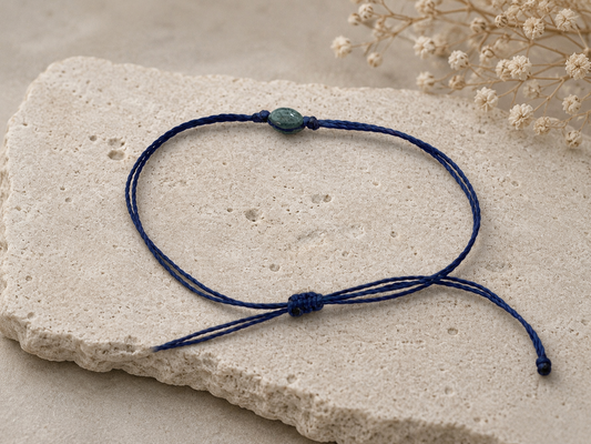 Handmade Guatemalan Green Jade Bracelet | Bead Navy Blue Cord Artisan Made
