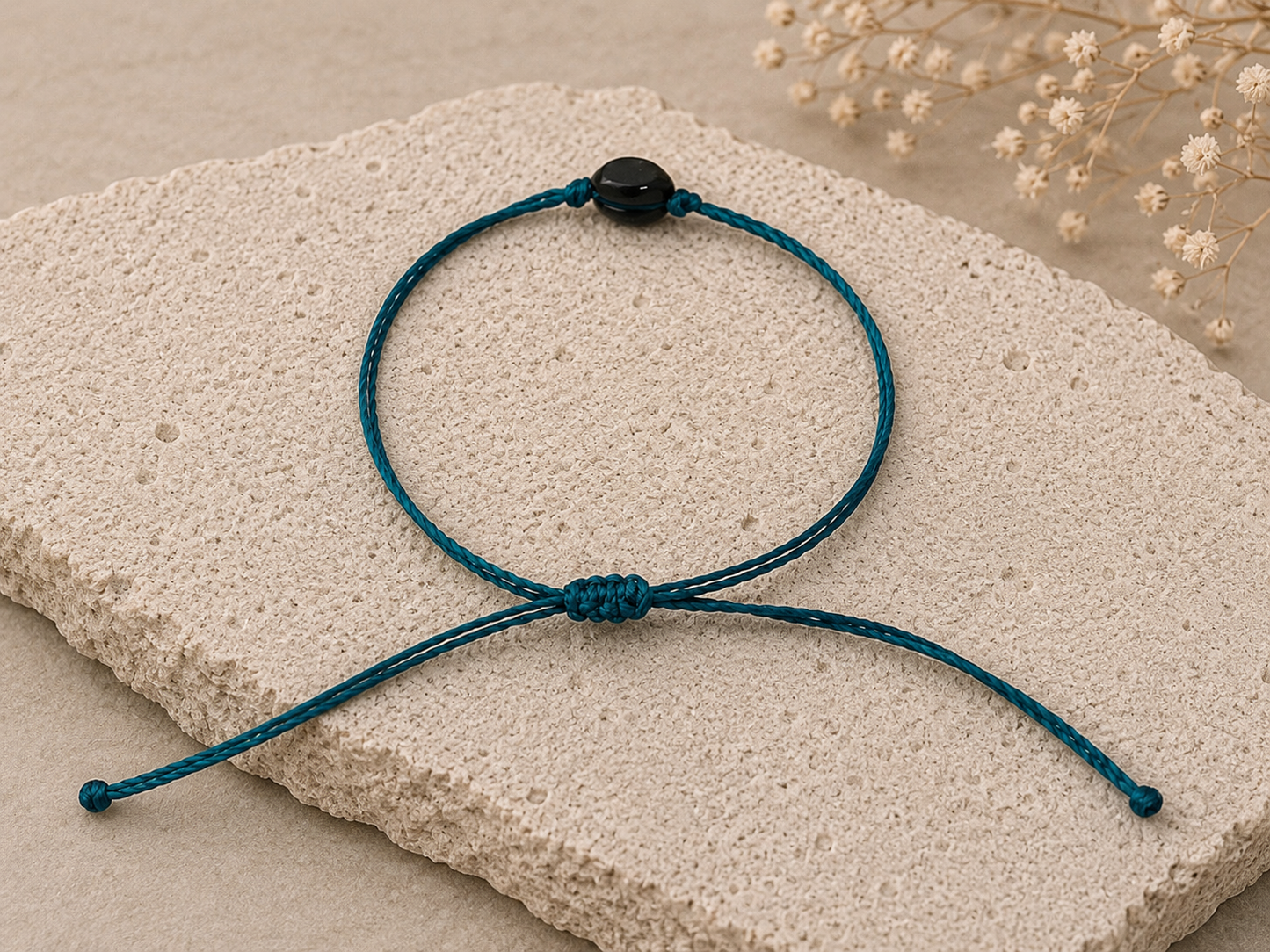 Handmade Guatemalan Black Jade Bracelet | Bead Teal Cord Artisan Made