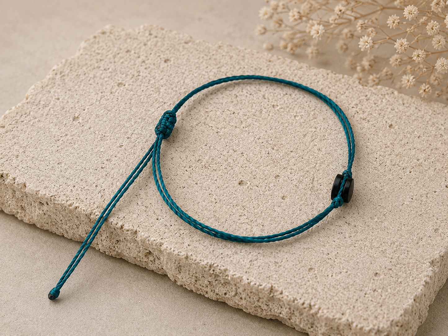 Handmade Guatemalan Black Jade Bracelet | Bead Teal Cord Artisan Made