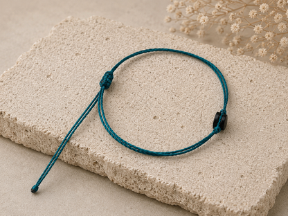 Handmade Guatemalan Black Jade Bracelet | Bead Teal Cord Artisan Made