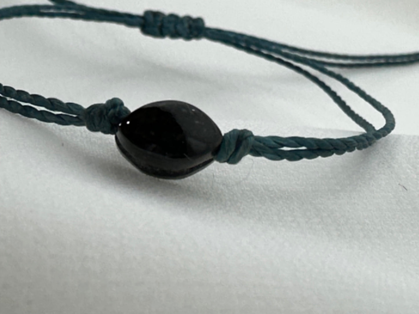 Handmade Guatemalan Black Jade Bracelet | Bead Teal Cord Artisan Made