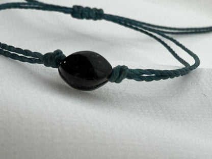 Handmade Guatemalan Black Jade Bracelet | Bead Teal Cord Artisan Made
