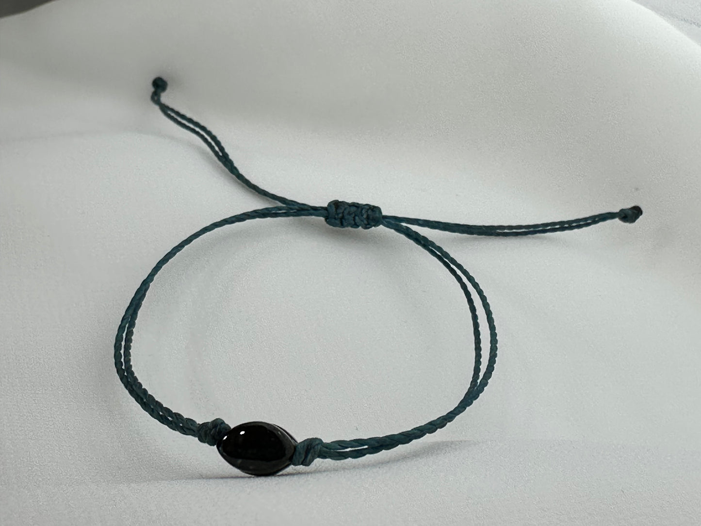 Handmade Guatemalan Black Jade Bracelet | Bead Teal Cord Artisan Made