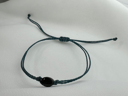 Handmade Guatemalan Black Jade Bracelet | Bead Teal Cord Artisan Made