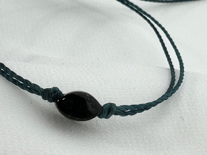 Handmade Guatemalan Black Jade Bracelet | Bead Teal Cord Artisan Made