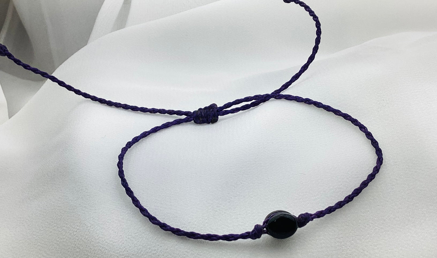 Boho Mystic Black Jade Bracelet With Purple Cord| Handmade Guatemala
