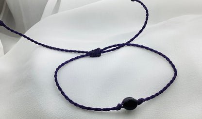 Boho Mystic Black Jade Bracelet With Purple Cord| Handmade Guatemala