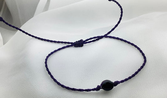 Boho Mystic Black Jade Bracelet With Purple Cord| Handmade Guatemala