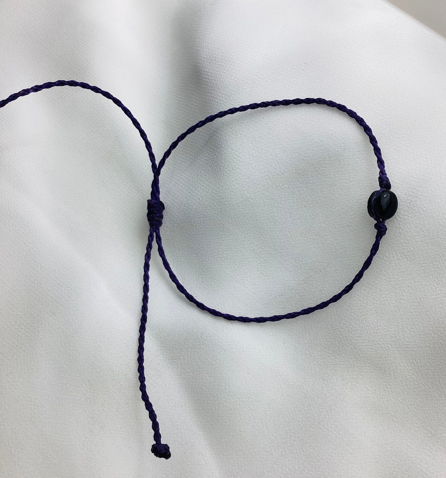 Boho Mystic Black Jade Bracelet With Purple Cord| Handmade Guatemala
